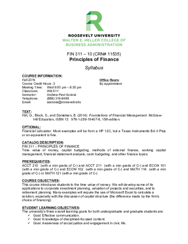 Roosevelt University Email >> Pdf Fin 311 Principles Of Finance Financial Office And Roosevelt University Email >> Pdf Fin 311 Principles Of Finance Financial Office And