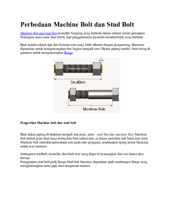 (DOC) Perbedaan Machine Bolt dan Stud Bolt aris surachman Academia.edu