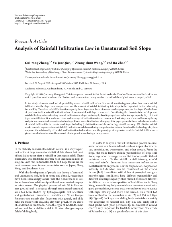 (PDF) Analysis of Rainfall Infiltration Law in Unsaturated Soil Slope
