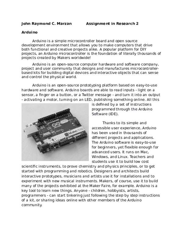 (DOC) Research Arduino and Computer Programing