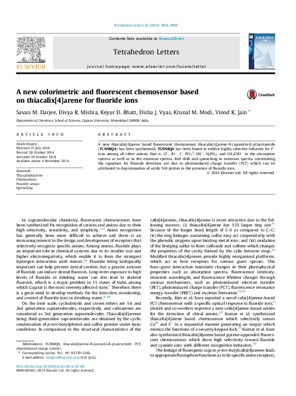 (PDF) A new colorimetric and fluorescent chemosensor based on thiacalix ...