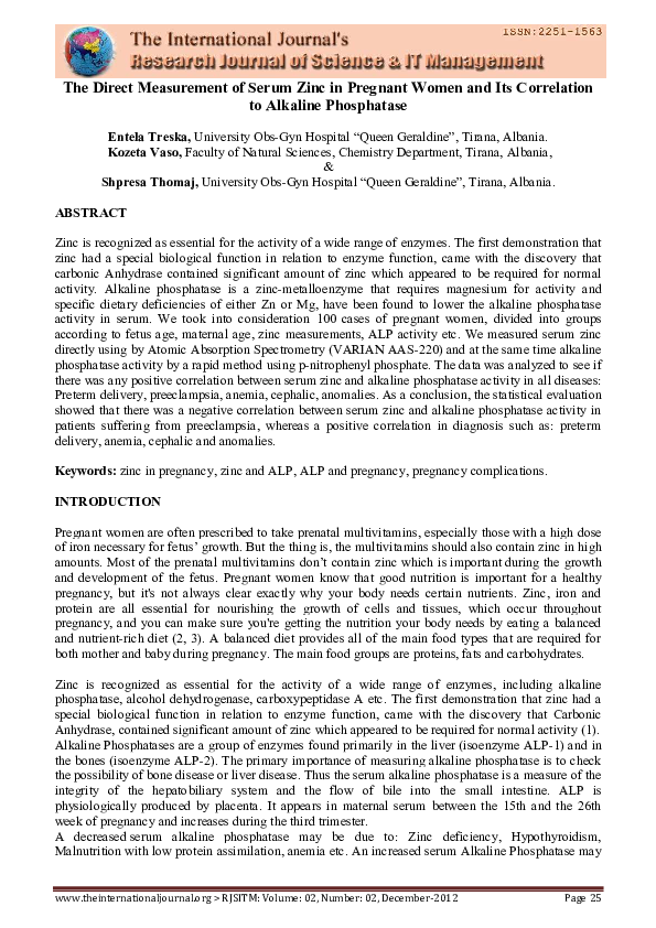 (PDF) The Direct Measurement of Serum Zinc in Pregnant Women and Its