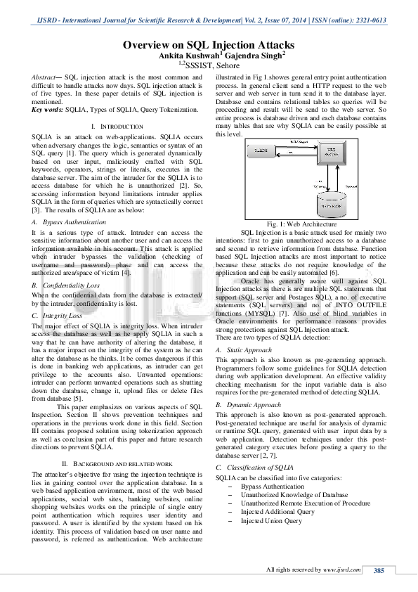 (PDF) Overview on SQL Injection Attacks