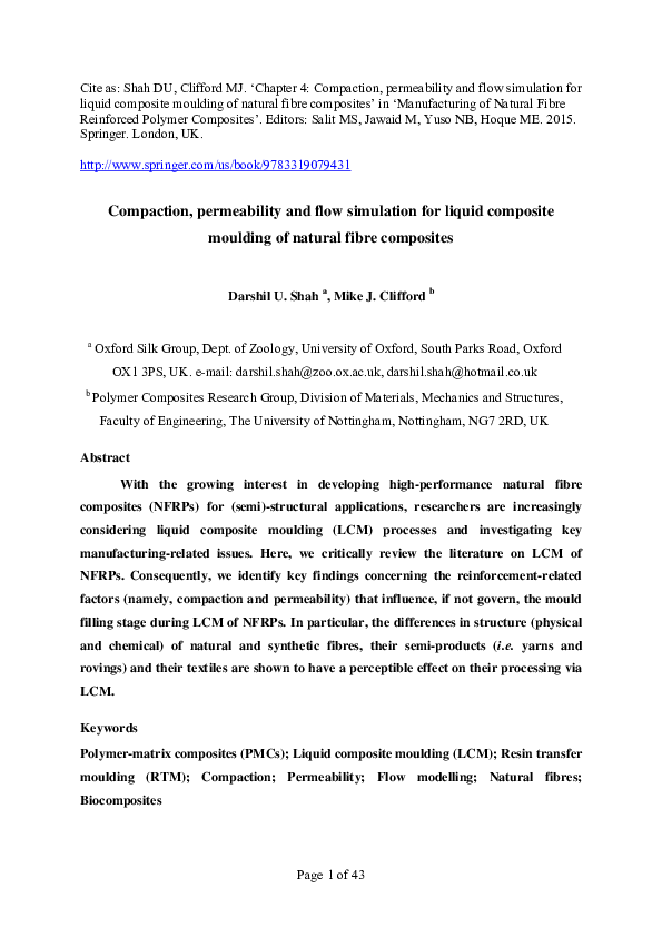(PDF) Compaction, permeability and flow simulation for liquid composite ...