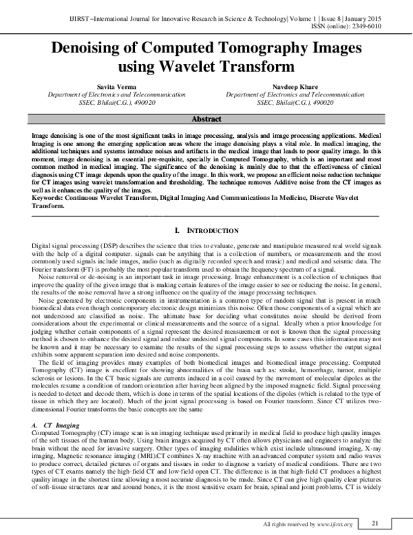  pdf denoising of computed tomography images using wavelet transform