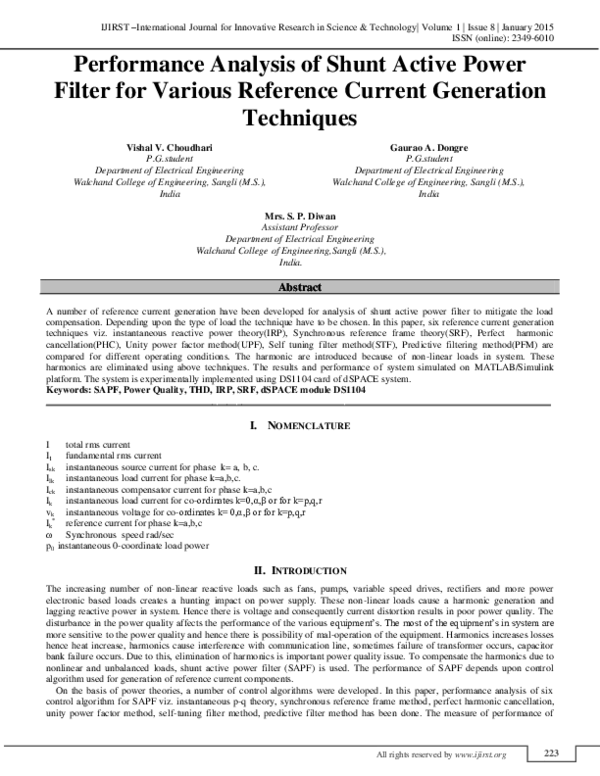 (PDF) Performance Analysis Of Shunt Active Power Filter for Various ...