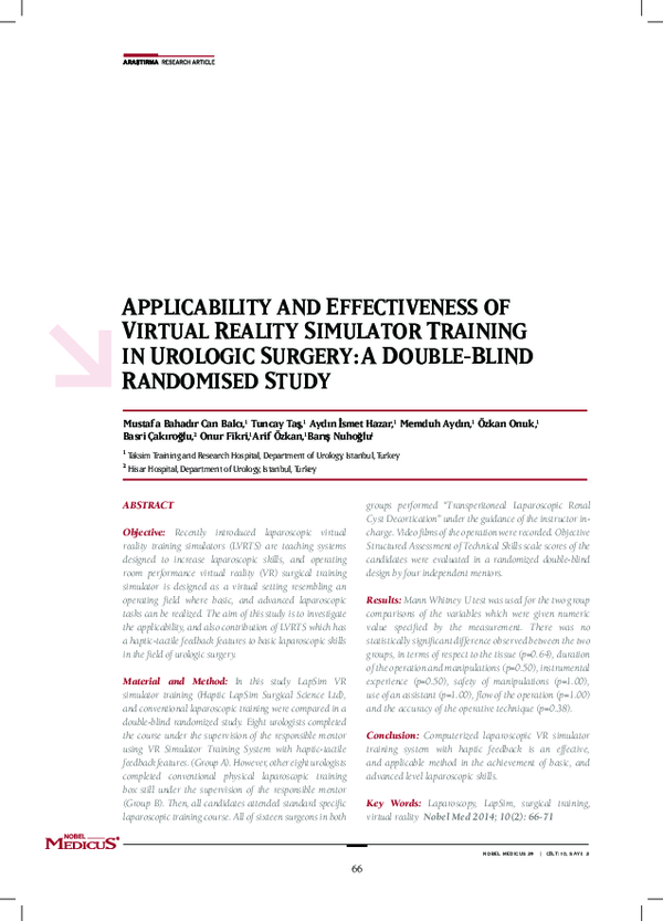 (PDF) APPLICABILITY AND EFFECTIVENESS OF VIRTUAL REALITY SIMULATOR ...