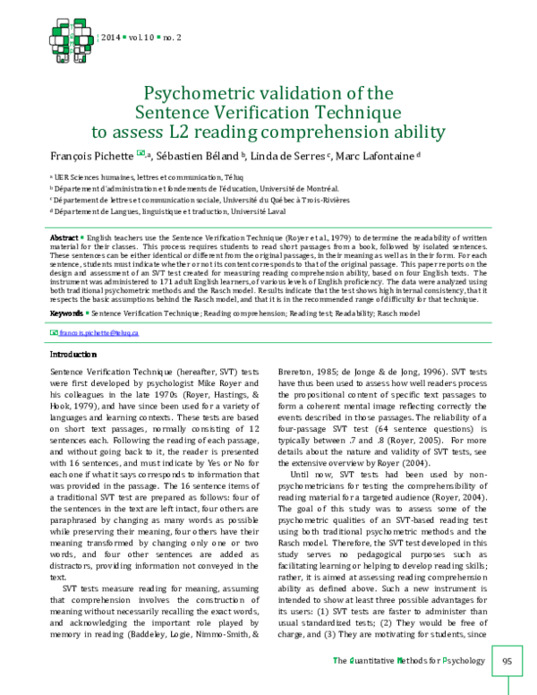 (PDF) Psychometric validation of the Sentence Verification Technique to ...