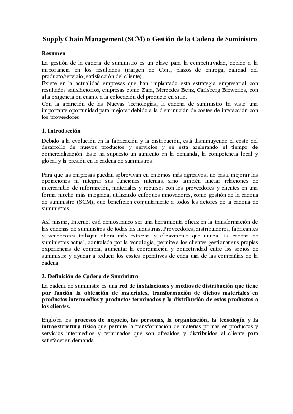 (DOC) Supply Chain Management (SCM) o Gestión de la Cadena de Suministro