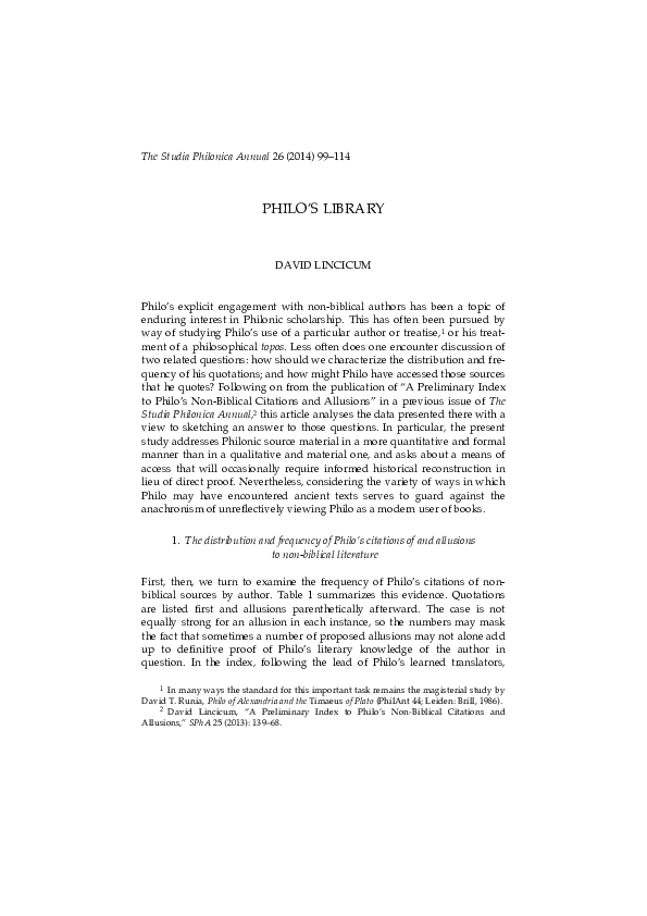 Pdf Philo S Library Studia Philonica Annual 26 14 99 114 David Lincicum Academia Edu