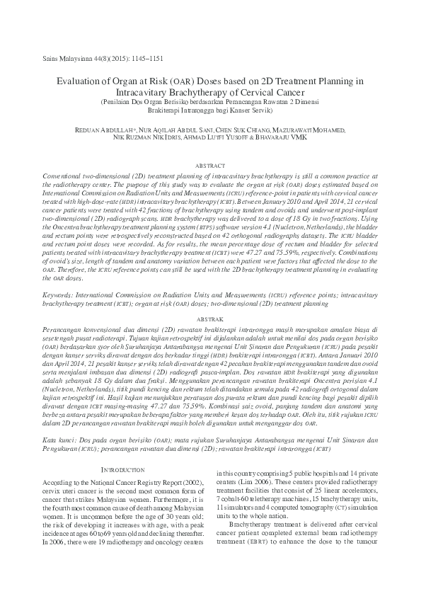 (PDF) Evaluation of Organ at Risk (OAR) Doses based on 2D Treatment ...