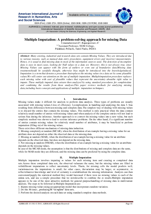 (PDF) Multiple Imputation for Missing Data Challenges