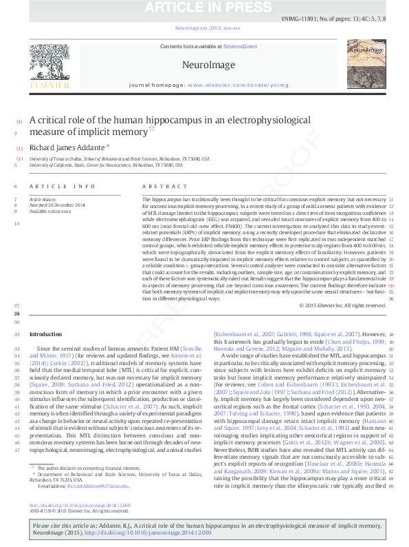 (PDF) A critical role of the human hippocampus in an ...