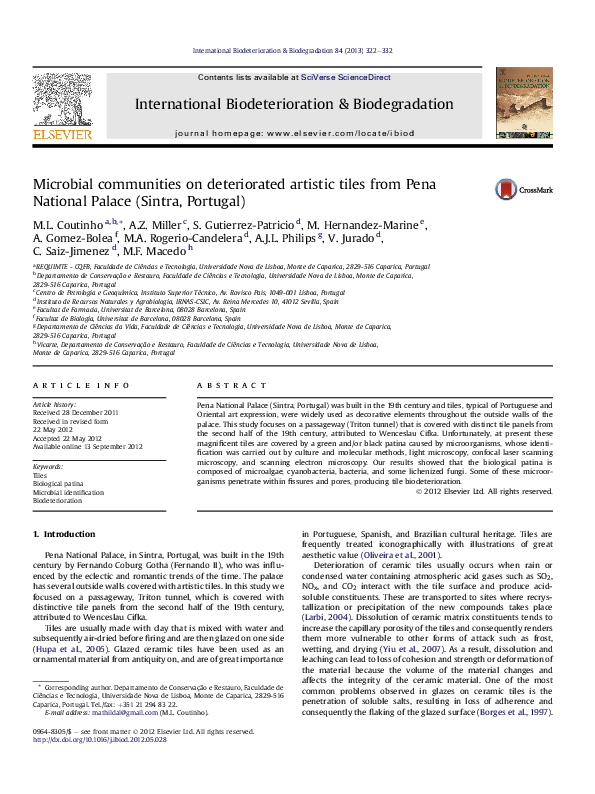 Microbial communities on deteriorated artistic tiles from Pena National ...
