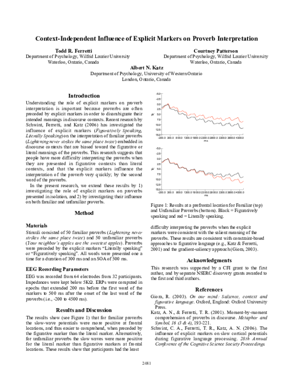 (PDF) Context-Independent Influence of Explicit Markers on Proverb ...