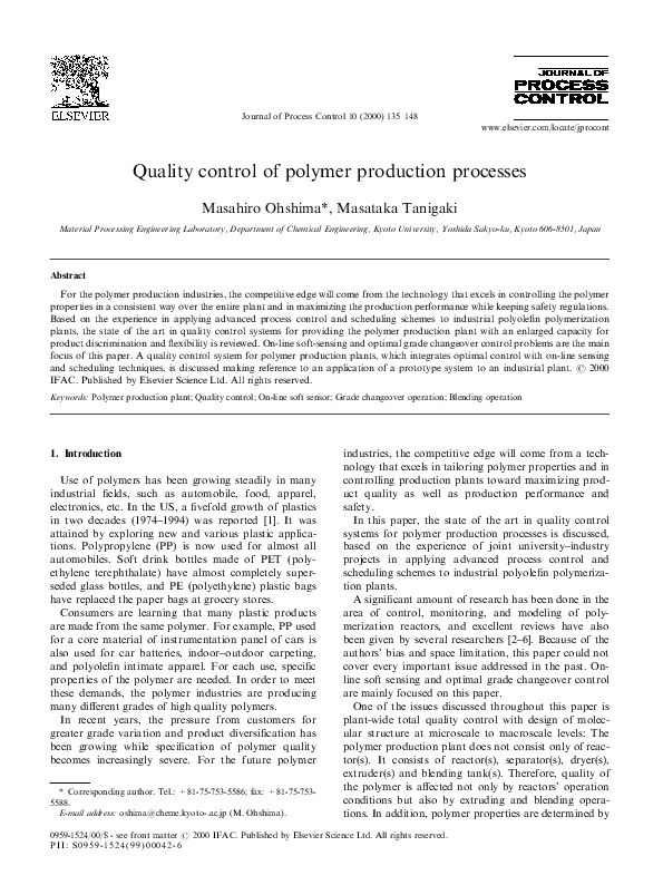 Pdf Quality Control Of Polymer Production Processes