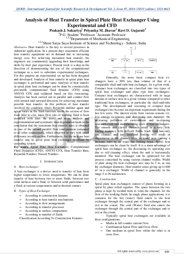 (PDF) Analysis of Heat Transfer in Spiral Plate Heat Exchanger Using ...