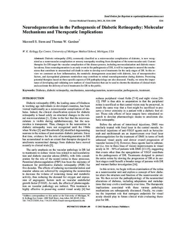 (PDF) Neurodegeneration in the Pathogenesis of Diabetic Retinopathy ...