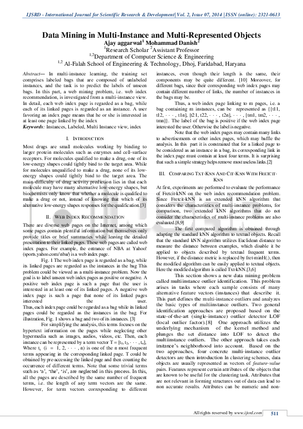 (PDF) Data Mining in Multi-Instance and Multi-Represented Objects