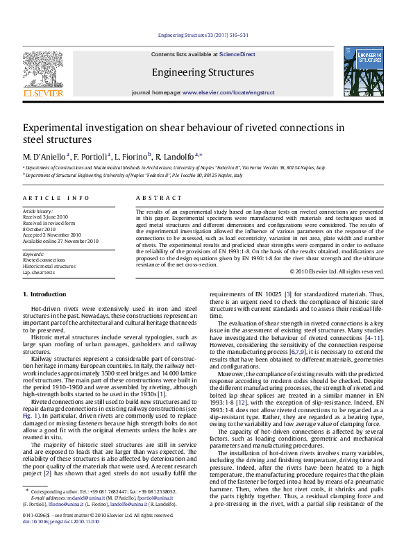 (PDF) Experimental investigation on shear behaviour of riveted ...