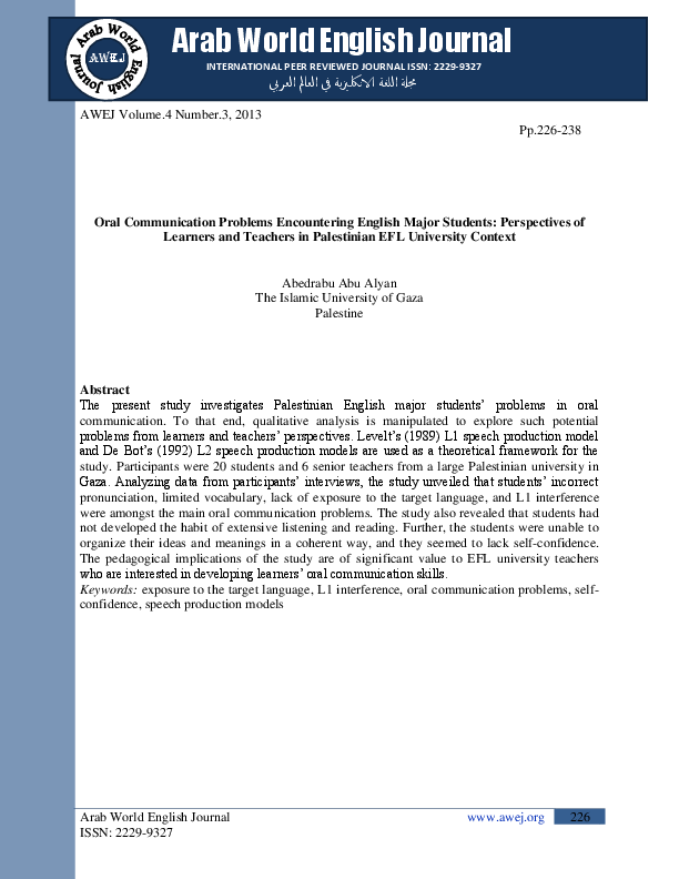 (PDF) Oral Communication Problems Encountering English Major Students