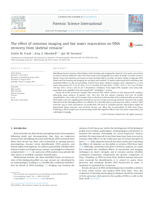 (PDF) The Effect of Common Imaging and Hot Water Maceration on DNA