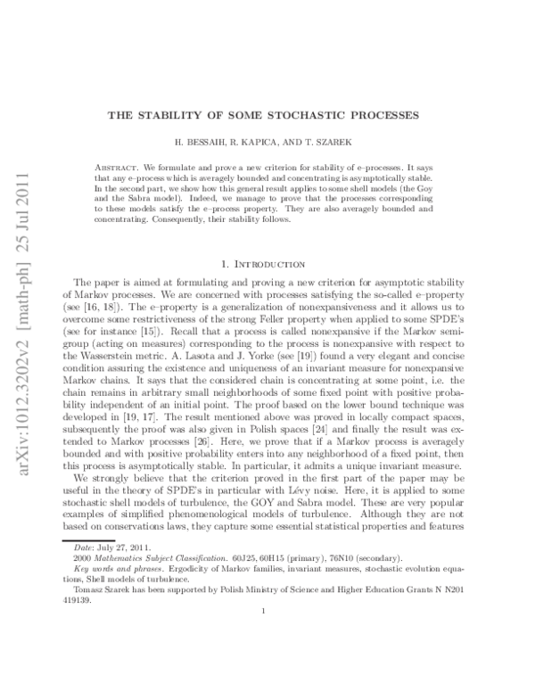 (PDF) The Stability of some stochastic processes