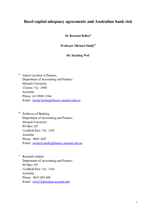 (PDF) Basel Capital Adequacy Agreements and Australian Bank Risk