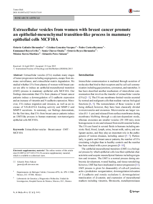 (PDF) Extracellular vesicles from women with breast cancer promote an ...
