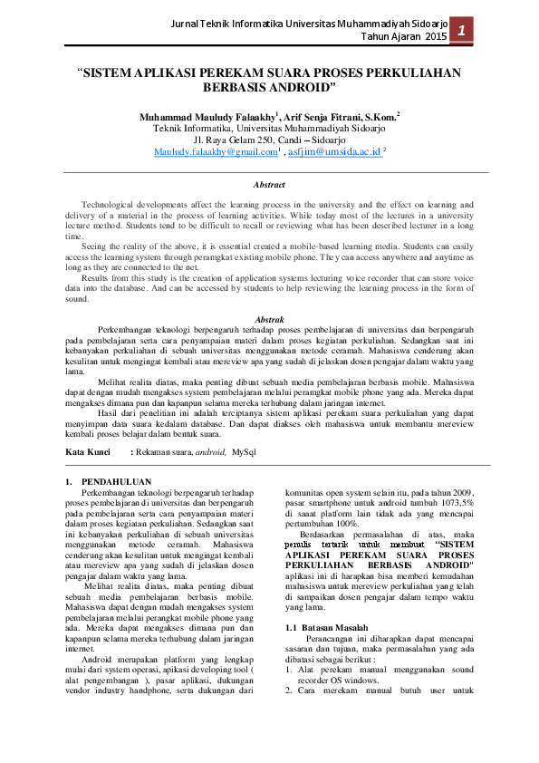 Pdf Sistem Aplikasi Perekam Suara Proses Perkuliahan Berbasis Android Mauludy Falaakhy Academia Edu