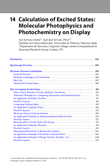 (PDF) Calculation of Excited States: Molecular Photophysics and ...