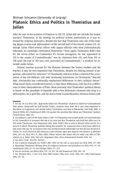 Platonic Ethics and Politics in Themistius and Julian, in: R. Fowler (ed.), Plato in the Third