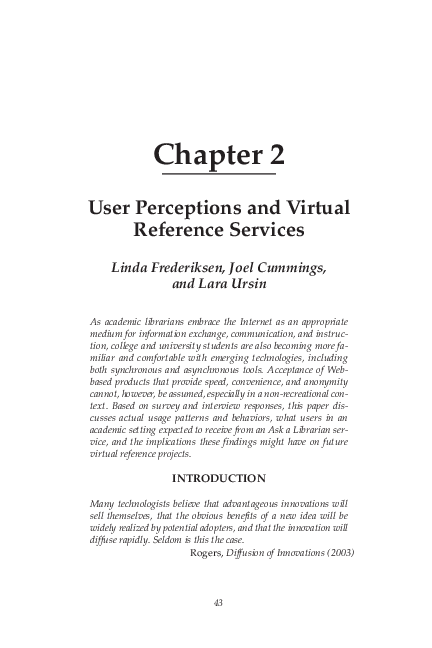 (PDF) User Perceptions and Virtual Reference Services