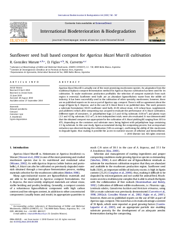 (PDF) Sunflower seed hull based compost for Agaricus blazei Murrill