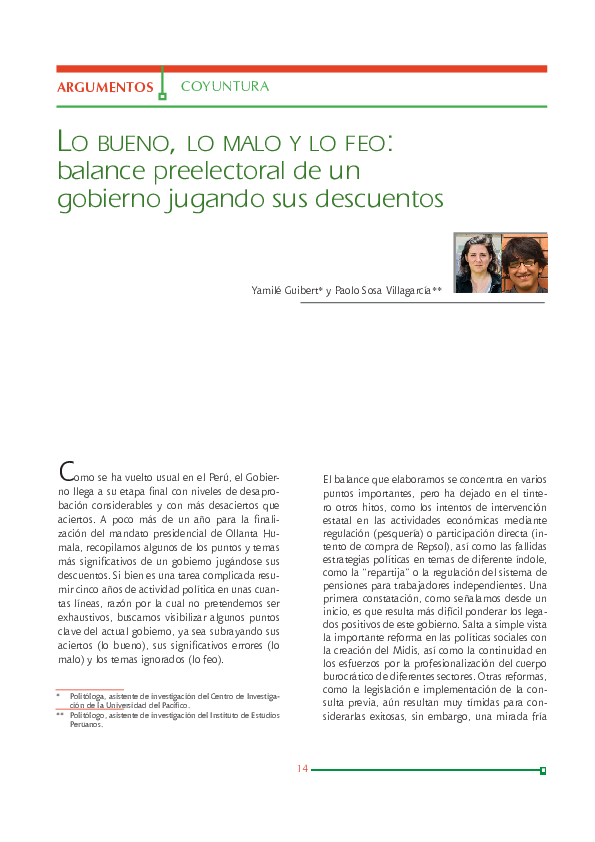 (PDF) Lo bueno, lo malo y lo feo: balance preelectoral de un gobierno ...