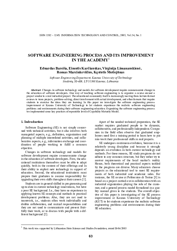 (PDF) SOFTWARE ENGINEERING PROCESS AND ITS IMPROVEMENT IN THE ACADEMY 1
