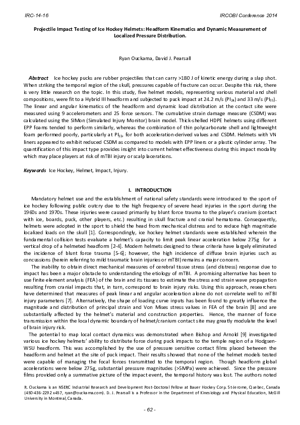 (PDF) Projectile Impact Testing of Ice Hockey Helmets Headform