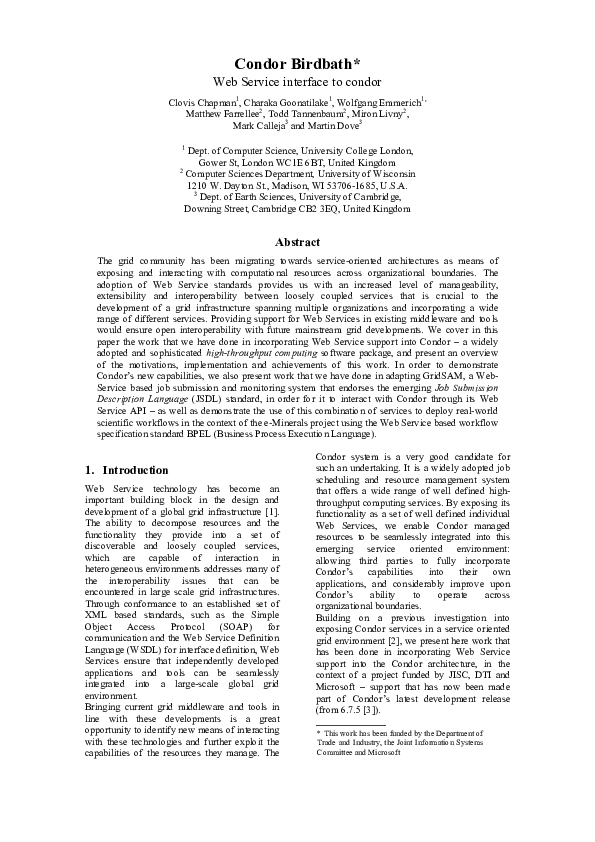 (PDF) Condor Birdbath-web service interface to Condor