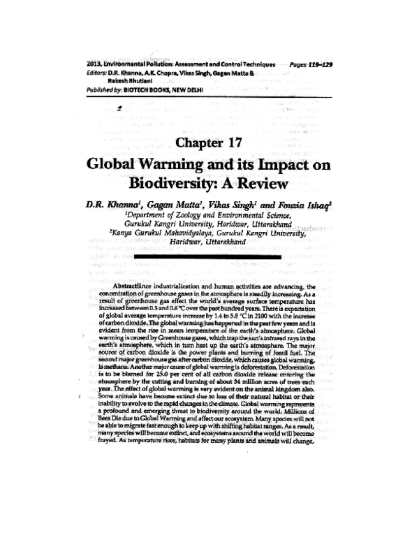 (PDF) Global Warming and its impact on Biodiversity: A Review