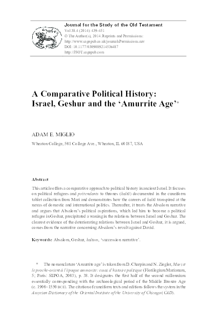 “A Comparative Political History: Israel, Geshur and the ‘Amurrite Age ...