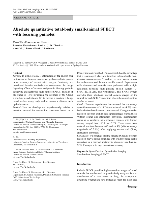 (PDF) Absolute quantitative total-body small-animal SPECT with focusing ...