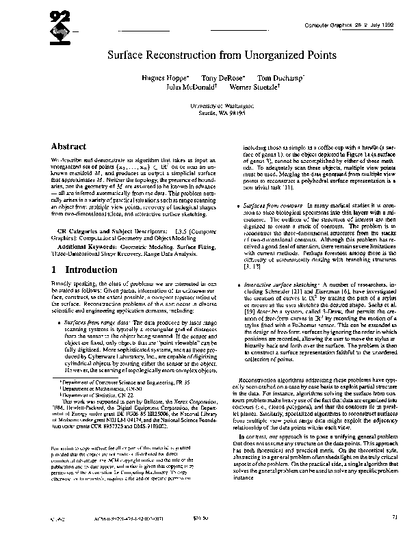 (PDF) Surface Reconstruction from Unorganized Points