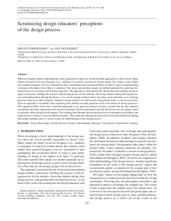 (PDF) Scrutinizing design educators' perceptions of the design process