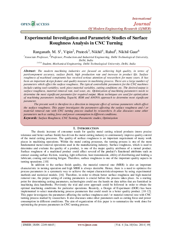 (PDF) Experimental Investigation and Parametric Studies of Surface ...