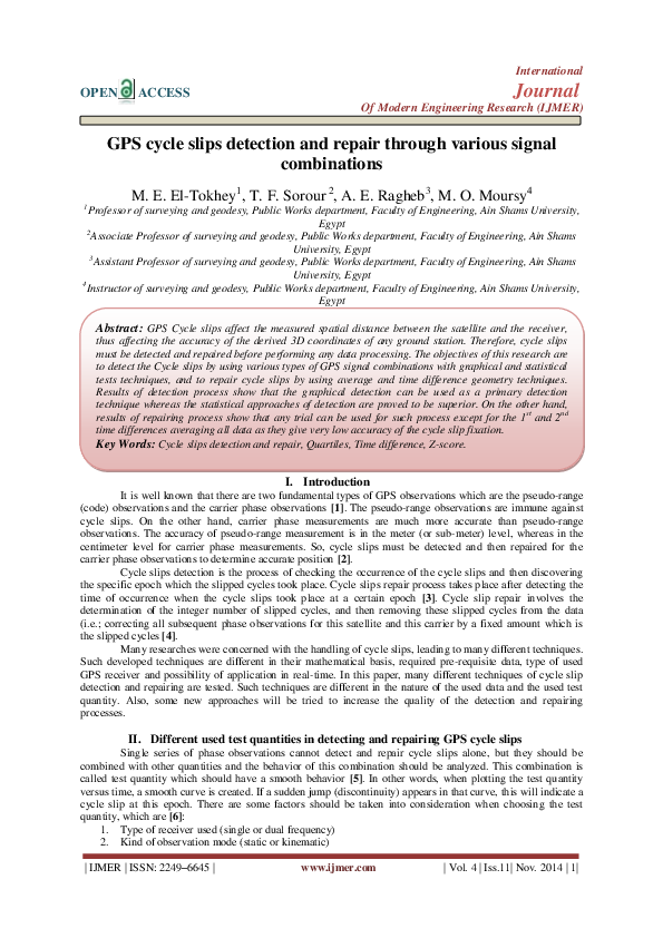 (PDF) GPS cycle slips detection and repair through various signal