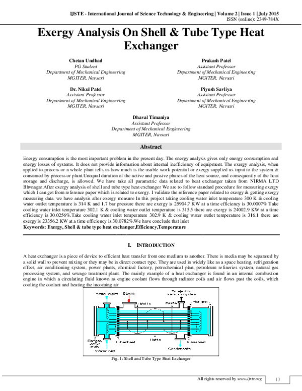 (PDF) Exergy Analysis on Shell & Tube Type Heat Exchanger