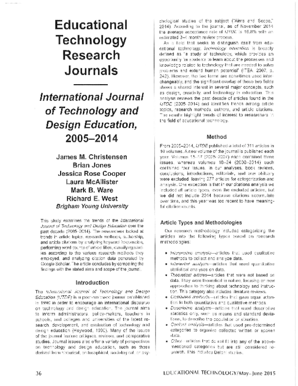 (PDF) Educational Technology Research Journals International Journal of Technology and Design