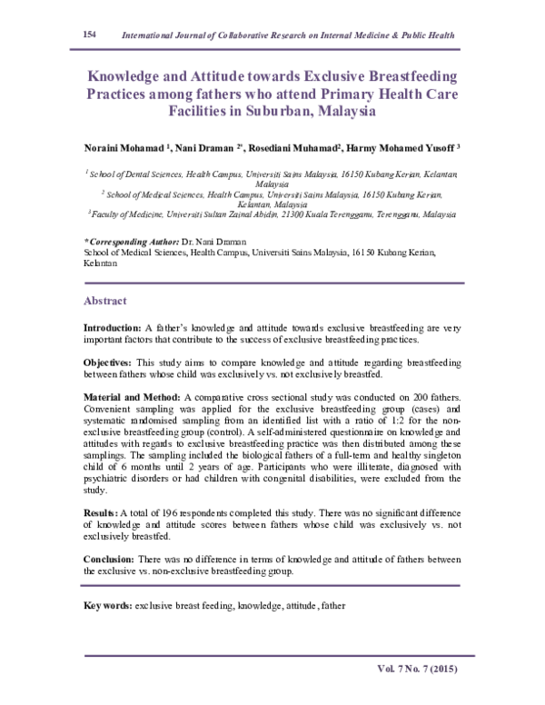 (PDF) Knowledge and Attitude towards Exclusive Breastfeeding Practices ...