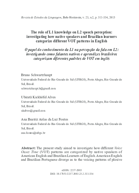 (PDF) The role of L1 knowledge on L2 speech perception: investigating ...