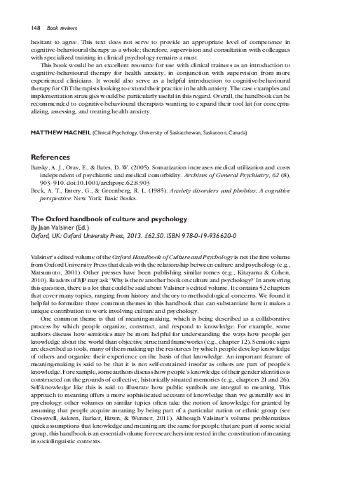 (PDF) Book Review: The Oxford handbook of culture and psychology